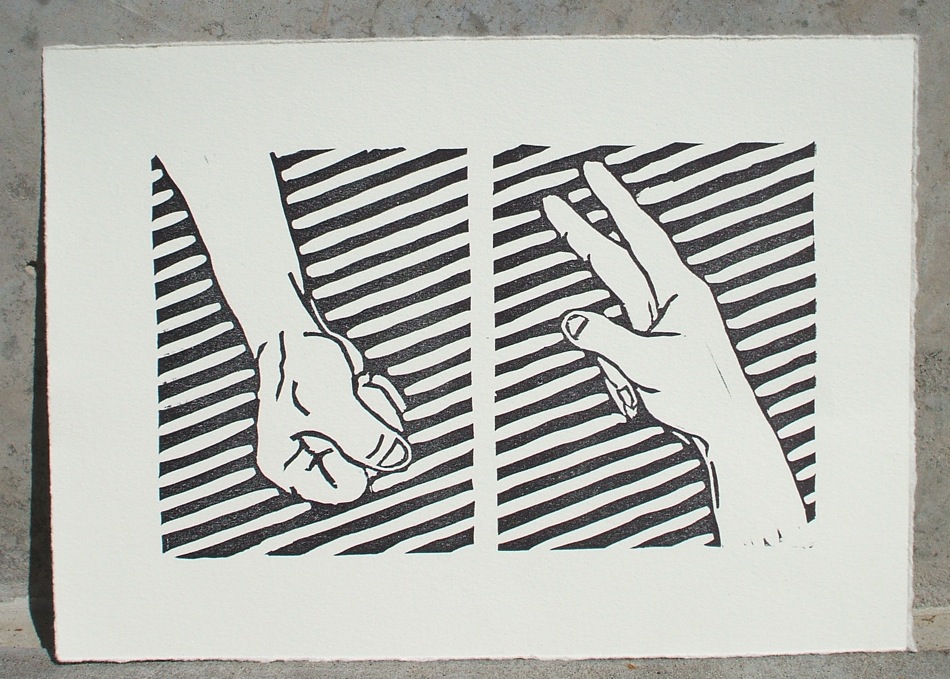 rock beats scissors relief print